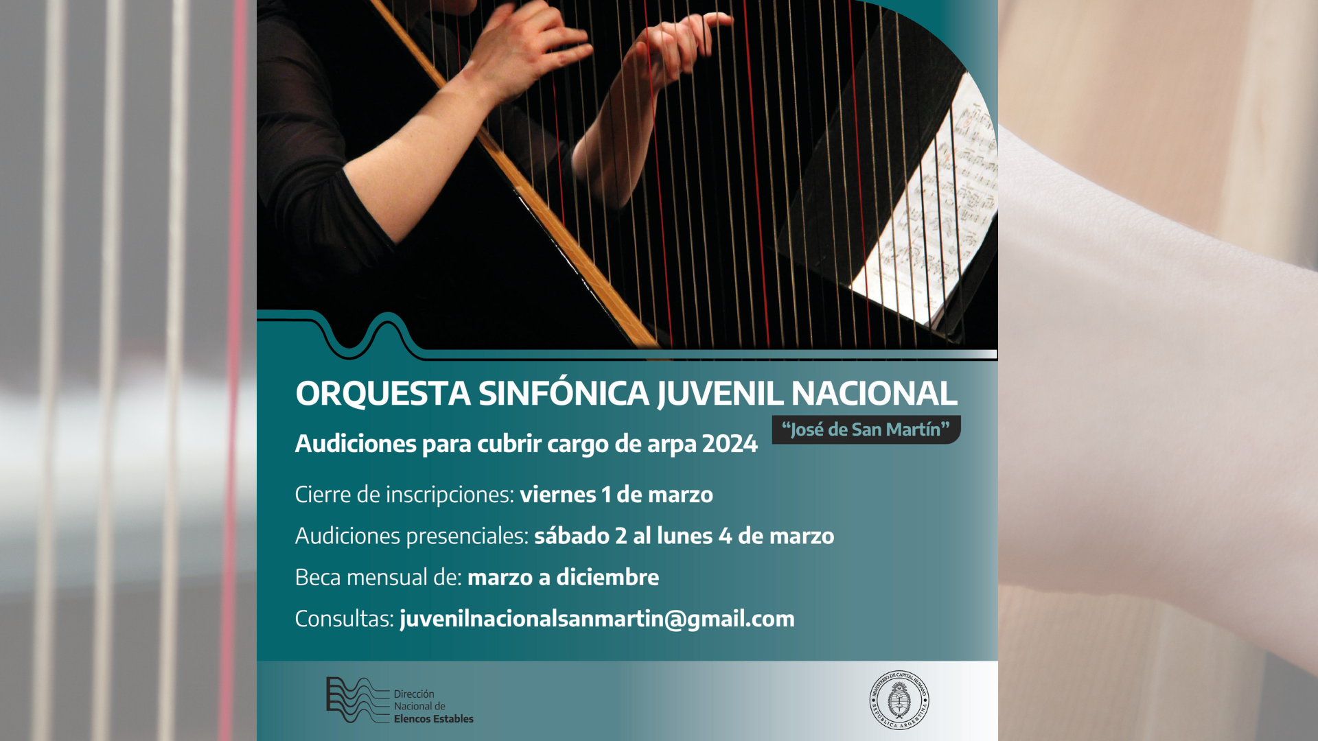 Audiciones – Arpa – Orquesta Sinfónica Juvenil Nacional José de San Martín
