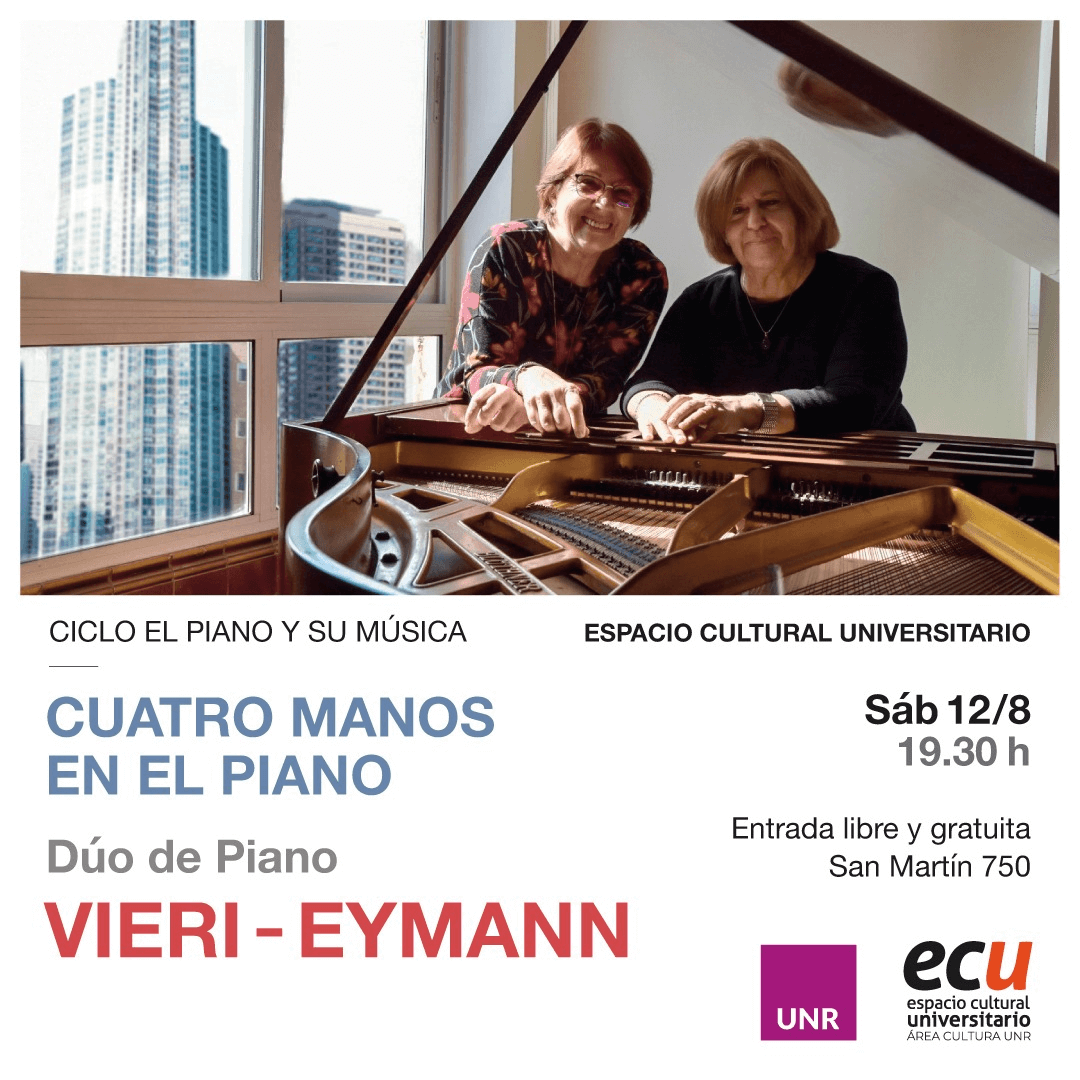 Flyer de dúo de pianistas en Rosario